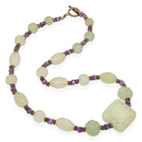 Vintage Carved Jadeite and Faceted Amethyst Bead Necklace