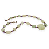 Vintage Carved Jadeite and Faceted Amethyst Bead Necklace