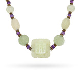 Vintage Carved Jadeite and Faceted Amethyst Bead Necklace