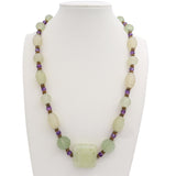 Vintage Carved Jadeite and Faceted Amethyst Bead Necklace