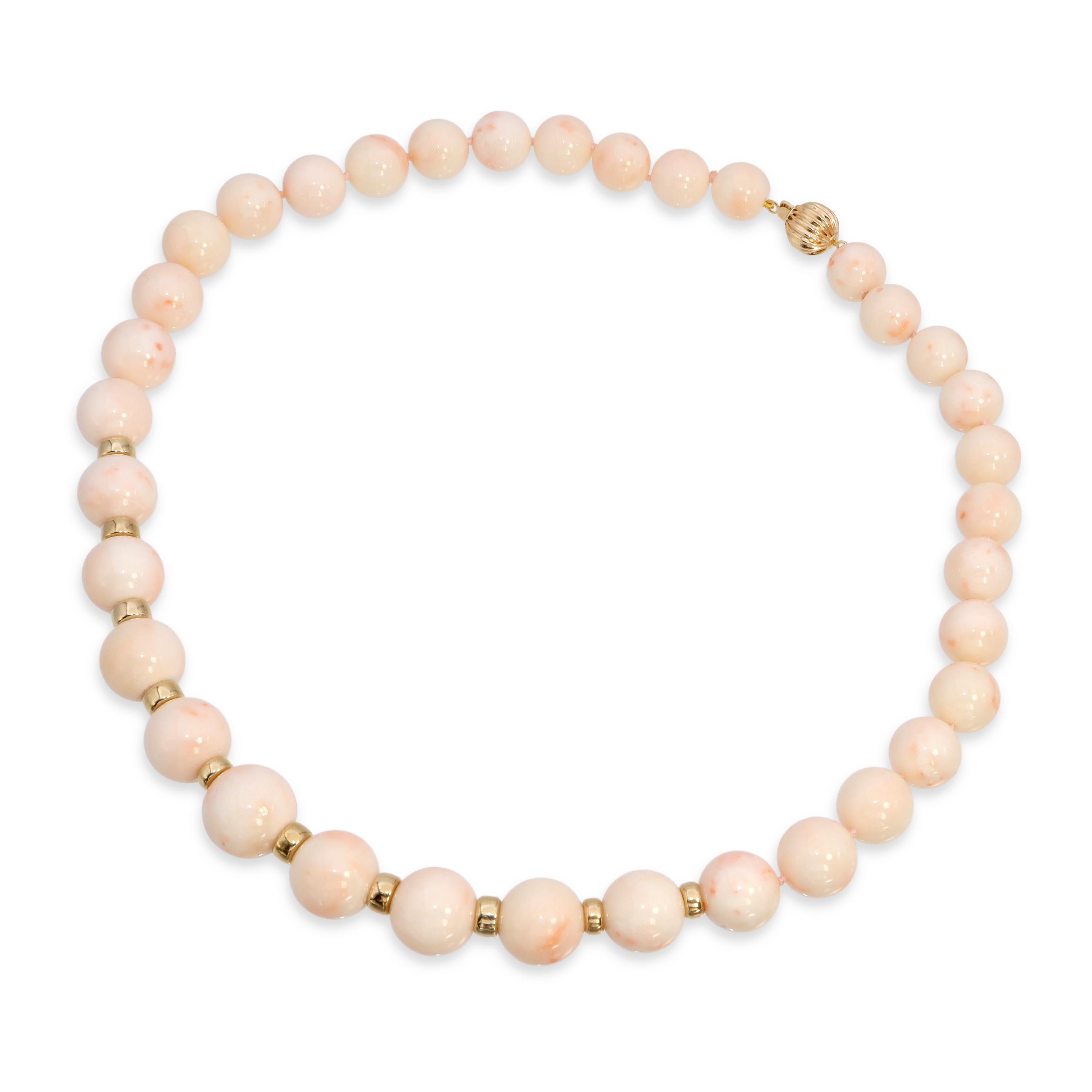 14k Yellow Gold Angel Skin Coral Graduated Bead Necklace