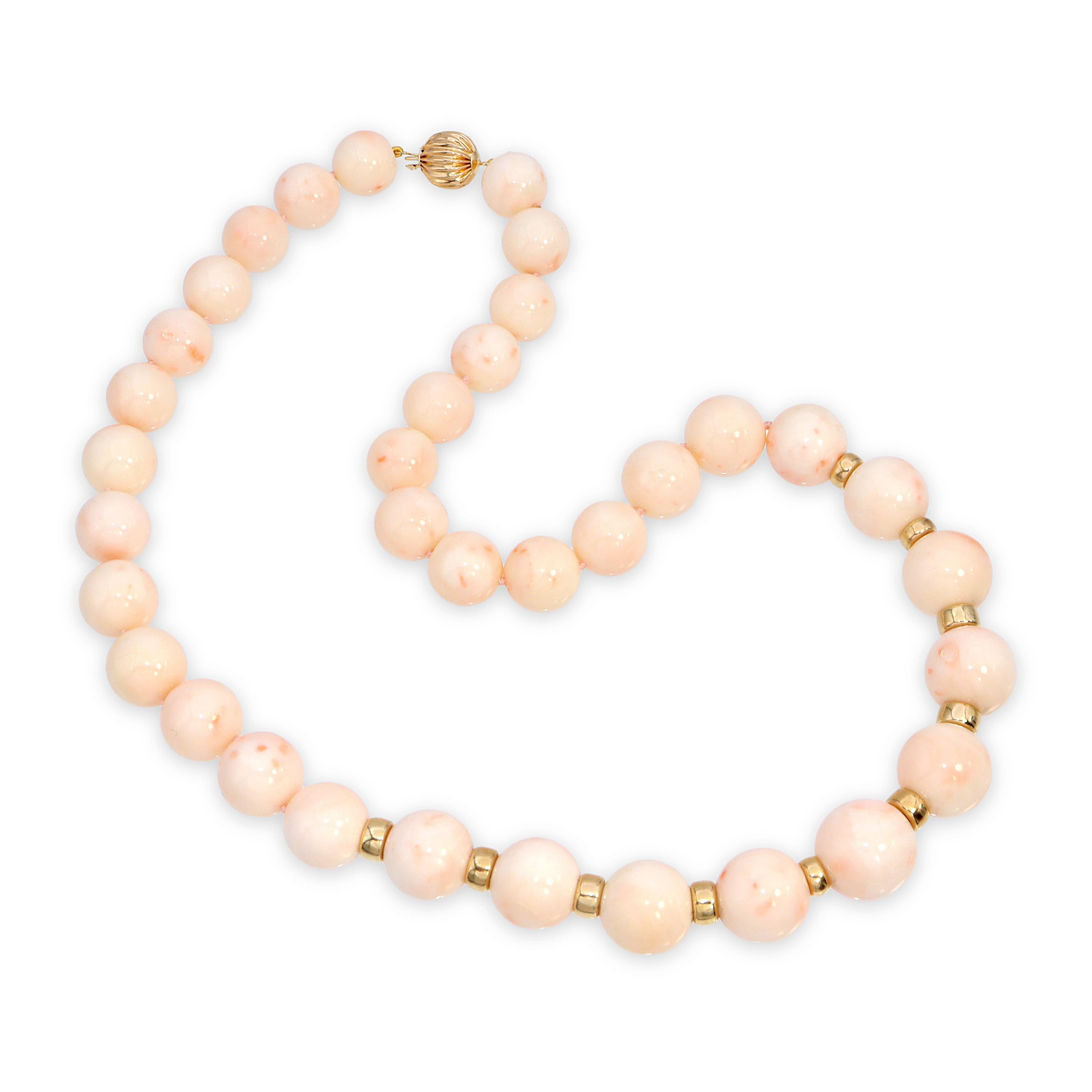 14k Yellow Gold Angel Skin Coral Graduated Bead Necklace