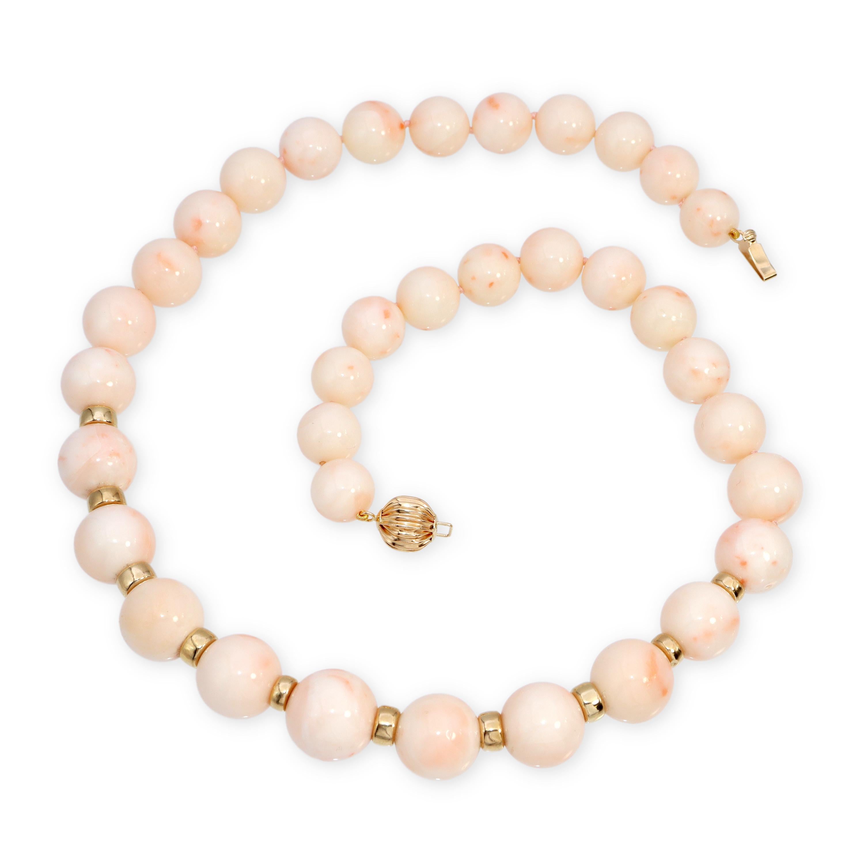 14k Yellow Gold Angel Skin Coral Graduated Bead Necklace