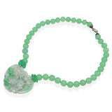 Vintage Carved Jadeite Dragon with Jadeite Beaded Strand Necklace