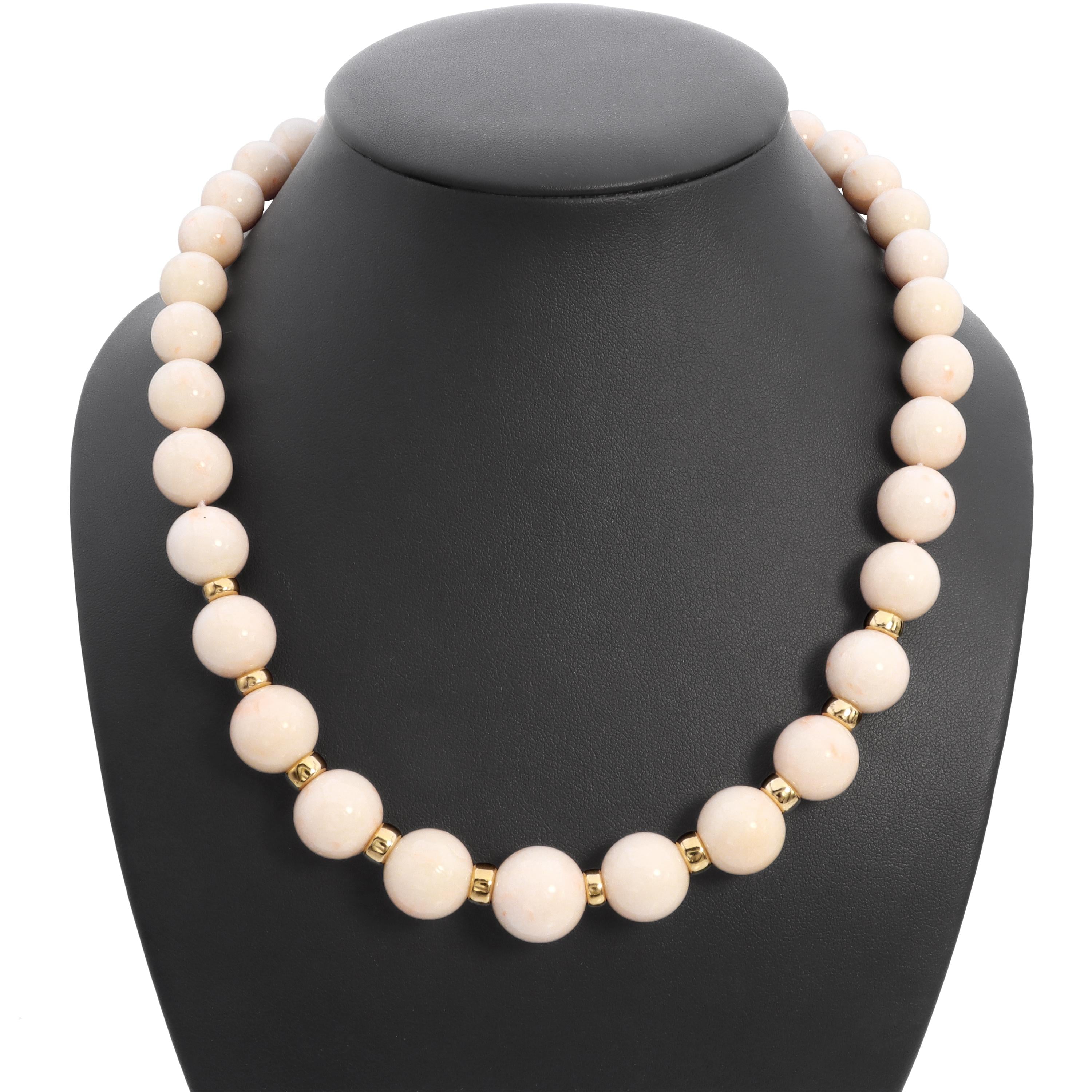 14k Yellow Gold Angel Skin Coral Graduated Bead Necklace