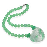 Vintage Carved Jadeite Dragon with Jadeite Beaded Strand Necklace