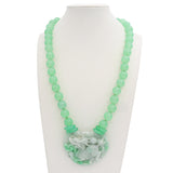 Vintage Carved Jadeite Dragon with Jadeite Beaded Strand Necklace