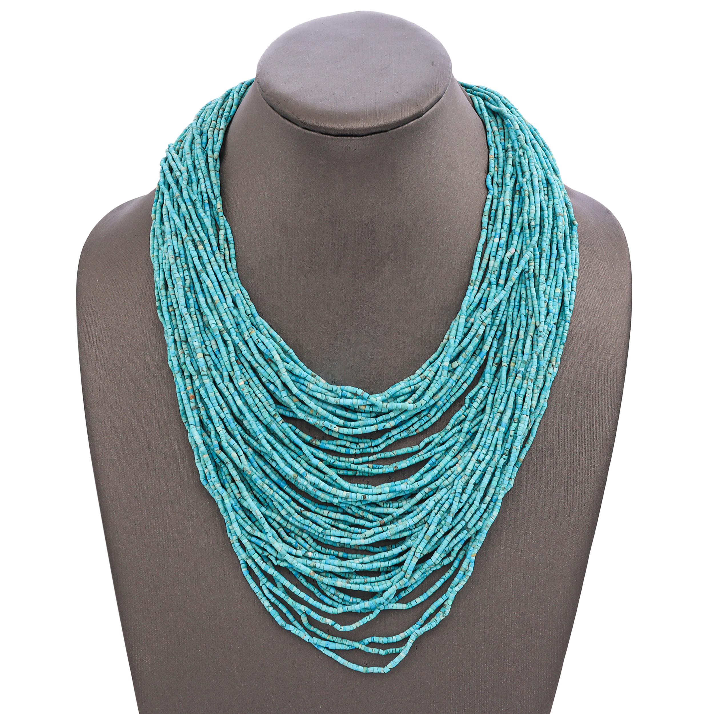 Vintage 14k White Gold Multistrand Turquoise Heishi Bead Necklace