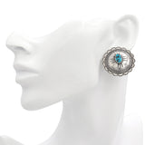 Vintage Navajo MJ Signed Sterling Silver Turquoise Concho Clip On Earrings