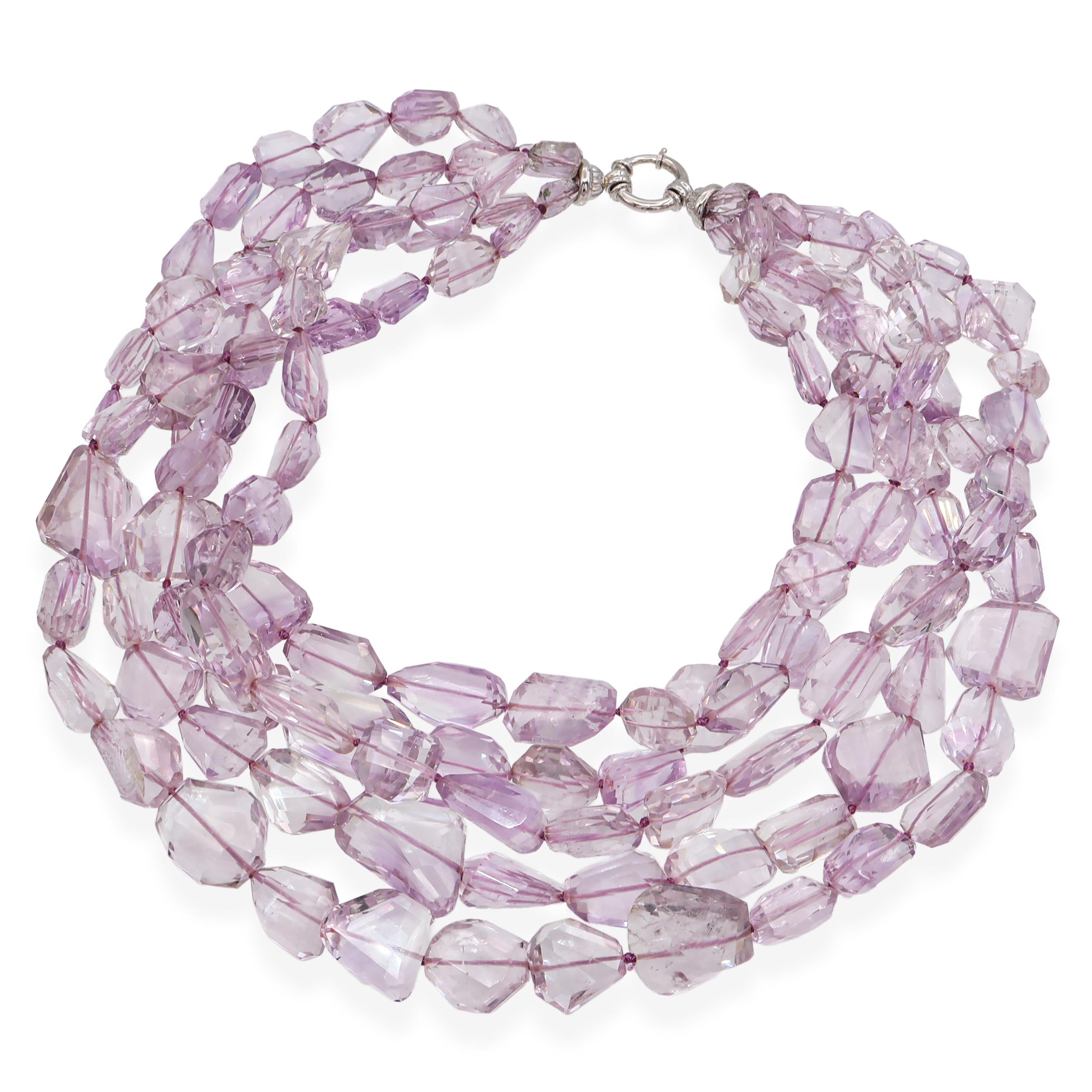 Vintage 14k White Gold Amethyst Multi-Strand Beaded Necklace