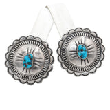 Vintage Navajo MJ Signed Sterling Silver Turquoise Concho Clip On Earrings