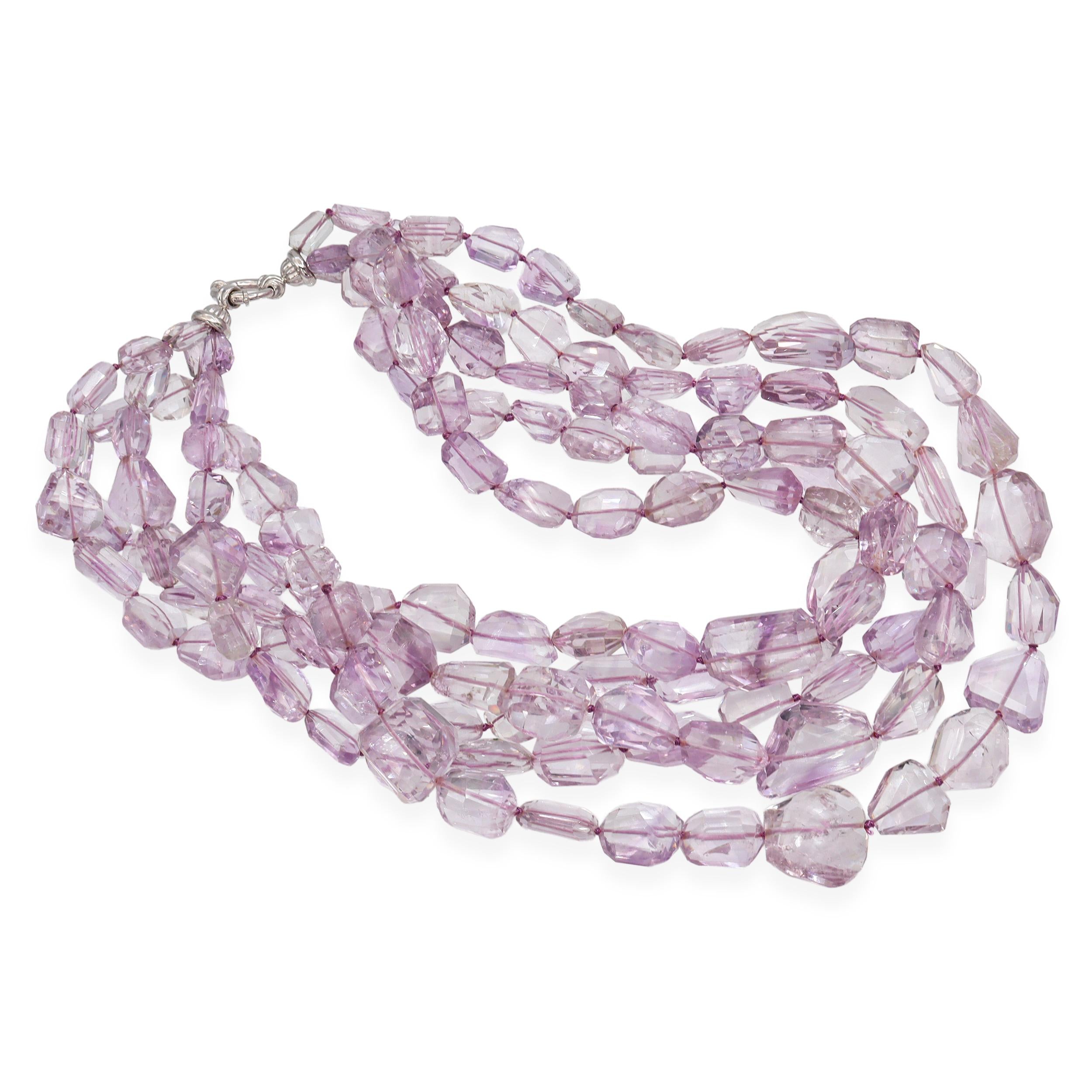 Vintage 14k White Gold Amethyst Multi-Strand Beaded Necklace