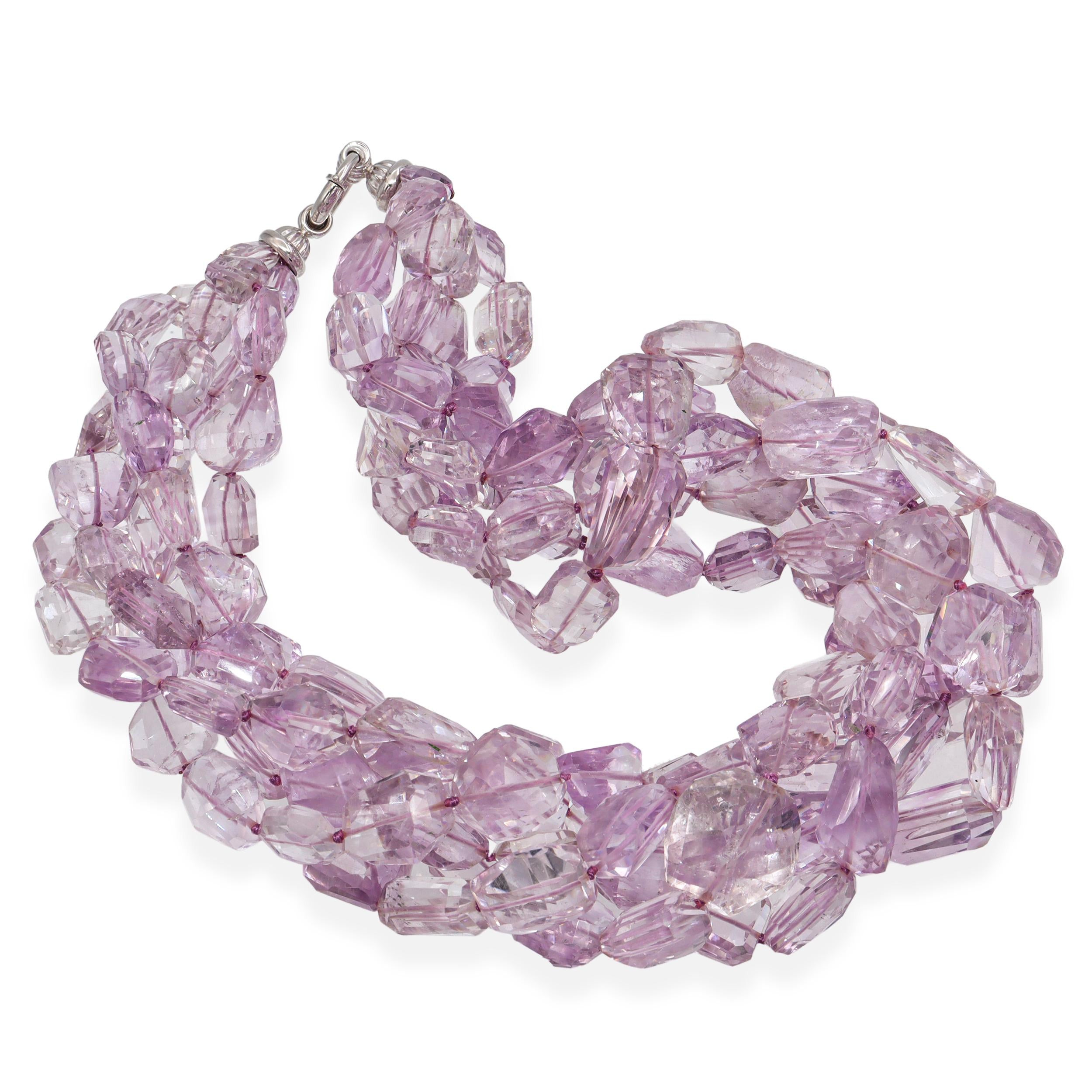 Vintage 14k White Gold Amethyst Multi-Strand Beaded Necklace