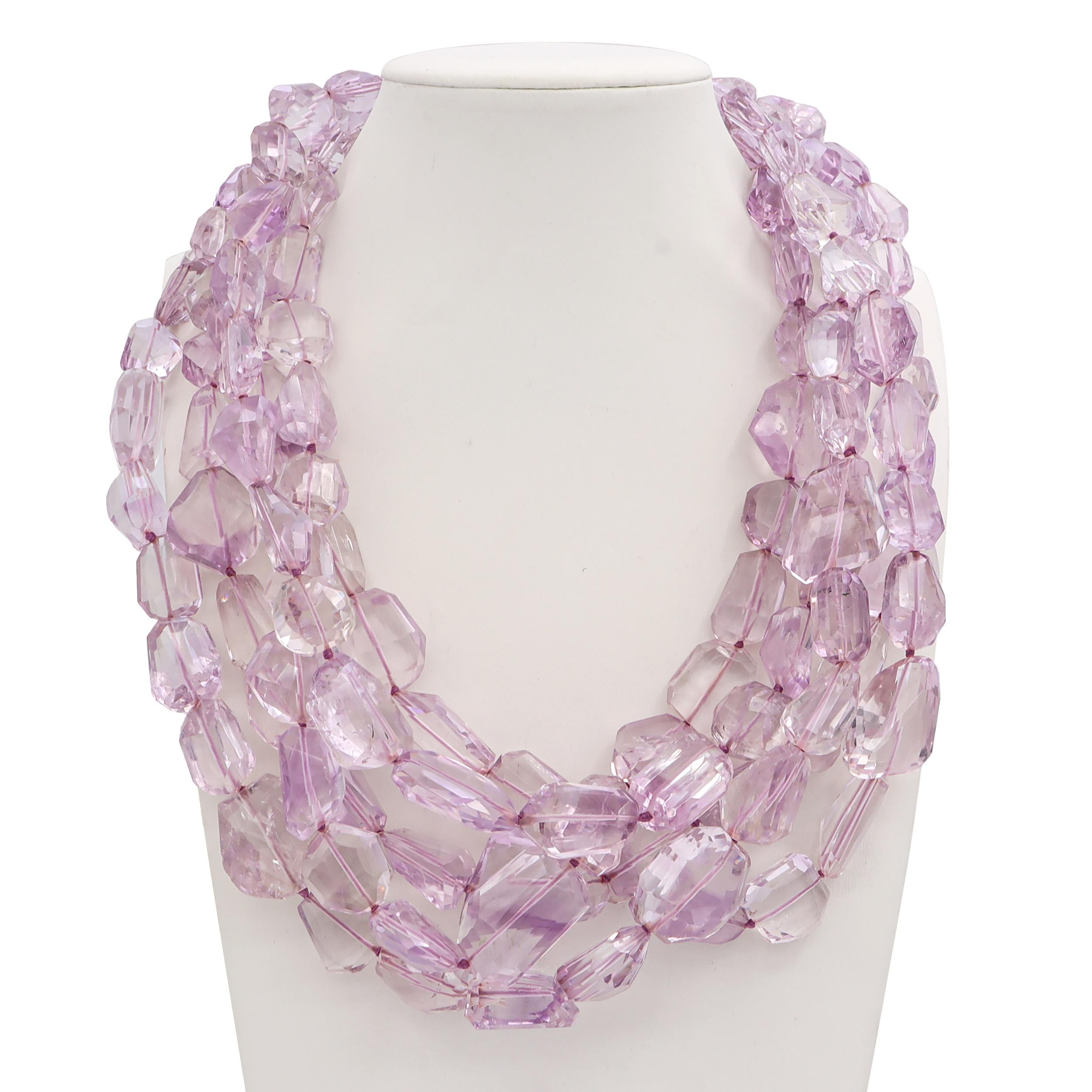 Vintage 14k White Gold Amethyst Multi-Strand Beaded Necklace