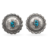Vintage Navajo MJ Signed Sterling Silver Turquoise Concho Clip On Earrings