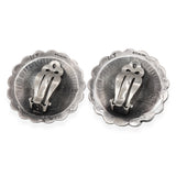 Vintage Navajo MJ Signed Sterling Silver Turquoise Concho Clip On Earrings