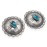 Vintage Navajo MJ Signed Sterling Silver Turquoise Concho Clip On Earrings