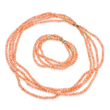 14k Yellow Gold Salmon Coral Multi-Strand Convertible Necklace & Bracelet Set