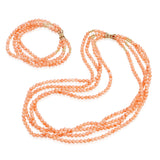 14k Yellow Gold Salmon Coral Multi-Strand Convertible Necklace & Bracelet Set