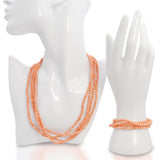 14k Yellow Gold Salmon Coral Multi-Strand Convertible Necklace & Bracelet Set