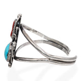 Vintage Max Largo Navajo Sterling Silver Turquoise and Coral Cuff Bracelet