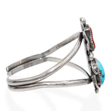 Vintage Max Largo Navajo Sterling Silver Turquoise and Coral Cuff Bracelet