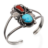 Vintage Max Largo Navajo Sterling Silver Turquoise and Coral Cuff Bracelet