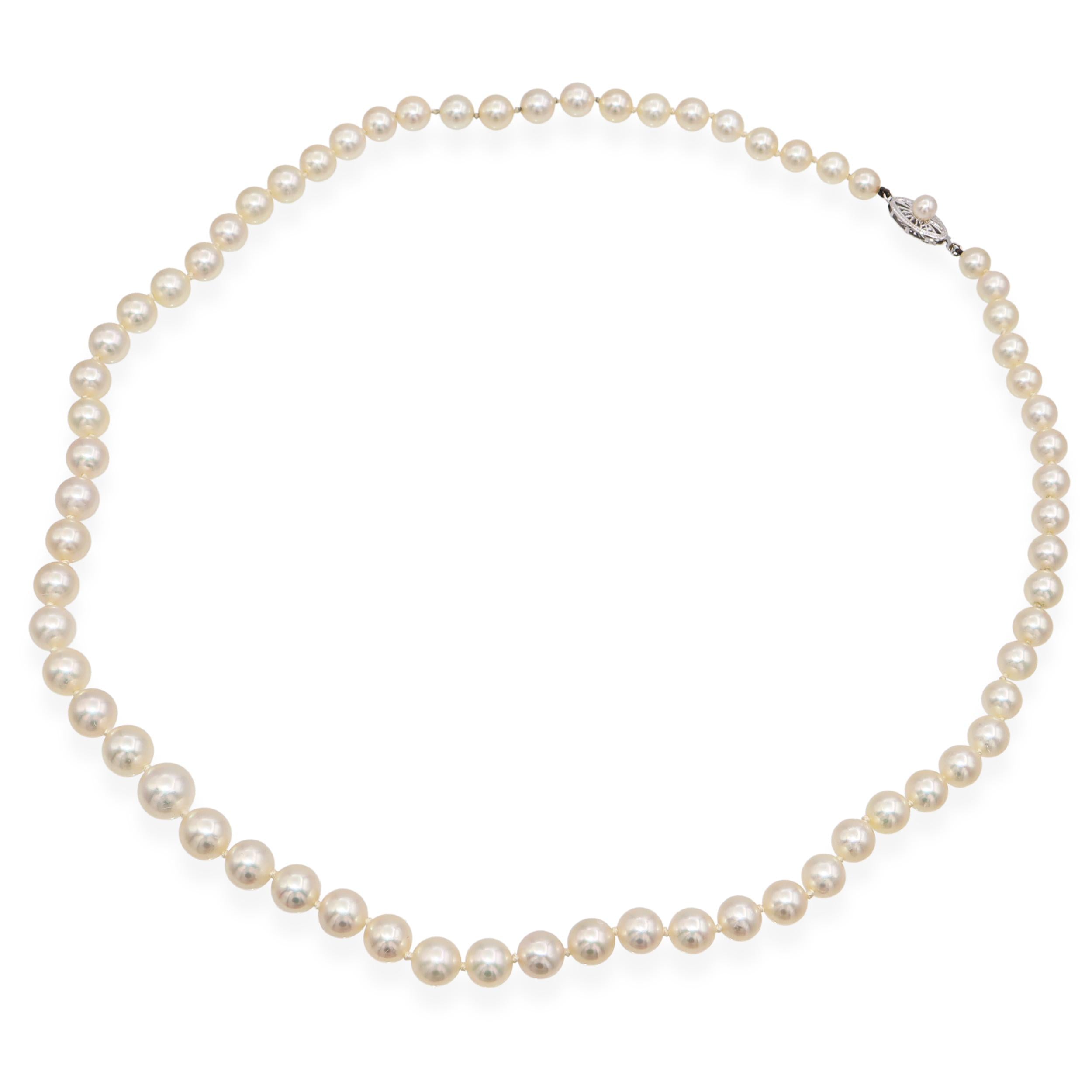 Vintage 14k White Gold Graduated Pearl Strand Necklace