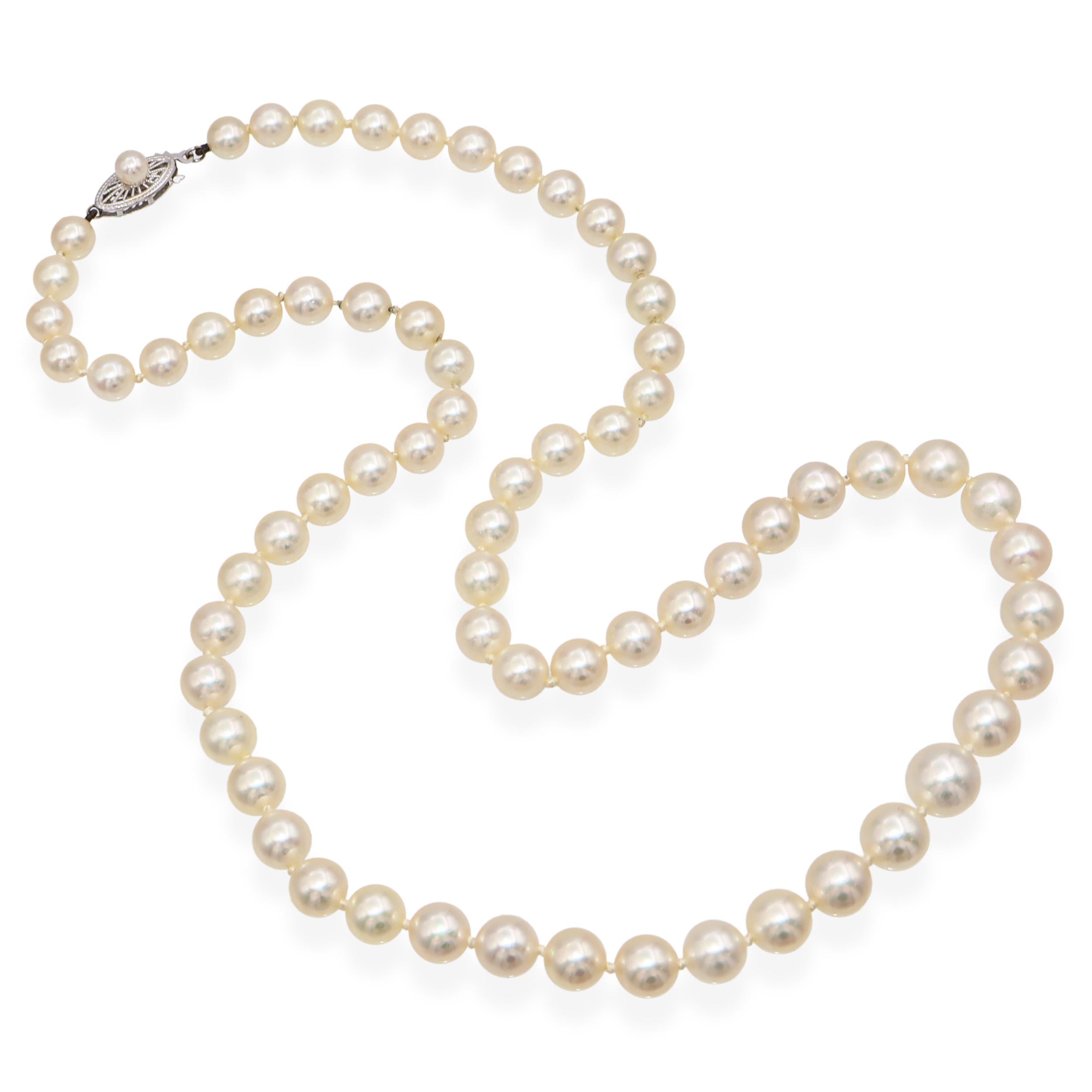 Vintage 14k White Gold Graduated Pearl Strand Necklace