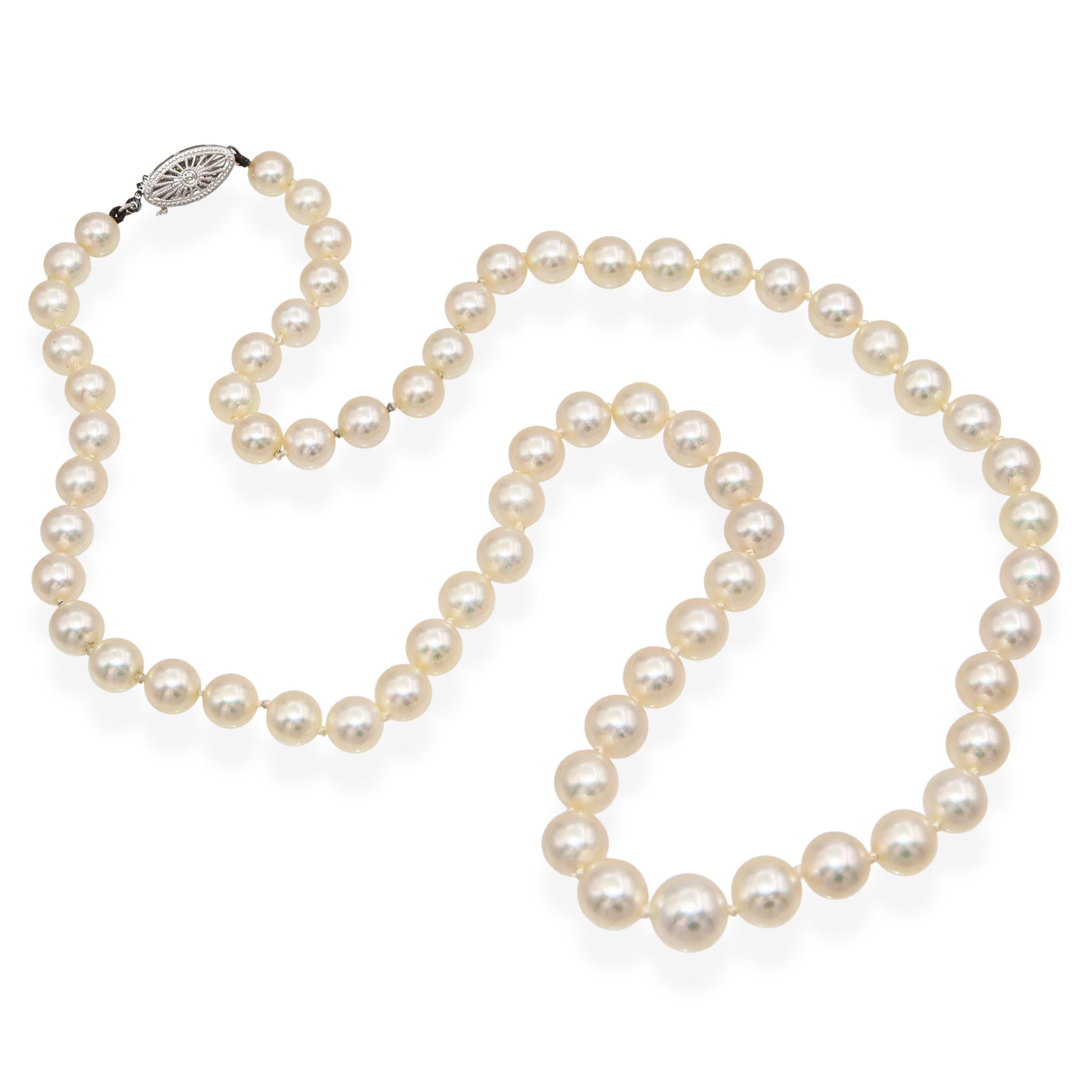 Vintage 14k White Gold Graduated Pearl Strand Necklace