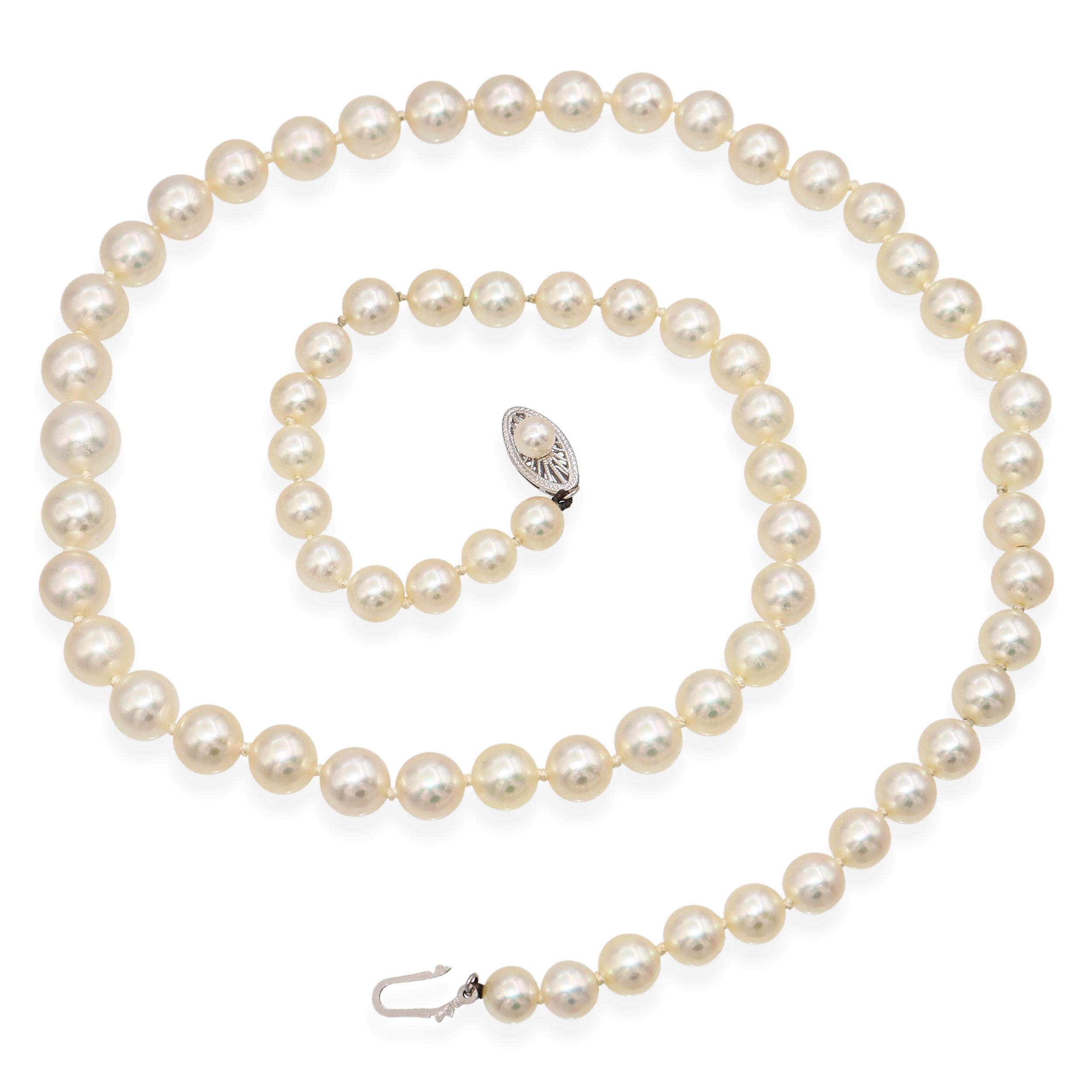Vintage 14k White Gold Graduated Pearl Strand Necklace