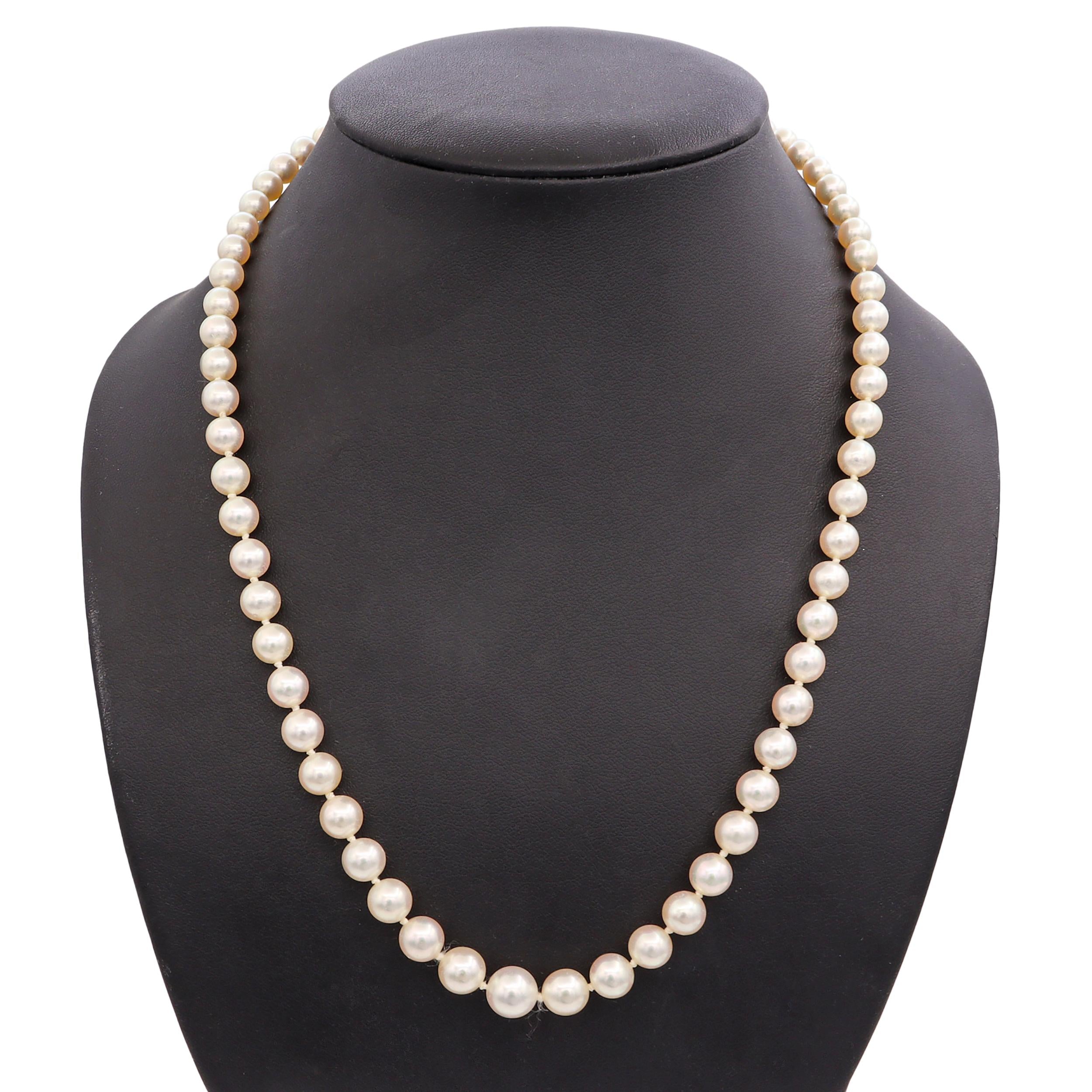 Vintage 14k White Gold Graduated Pearl Strand Necklace