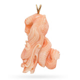 Vintage 14k Yellow Gold Bail Hand Carved Dragon Angel Skin Coral Pendant