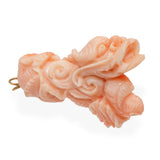 Vintage 14k Yellow Gold Bail Hand Carved Dragon Angel Skin Coral Pendant