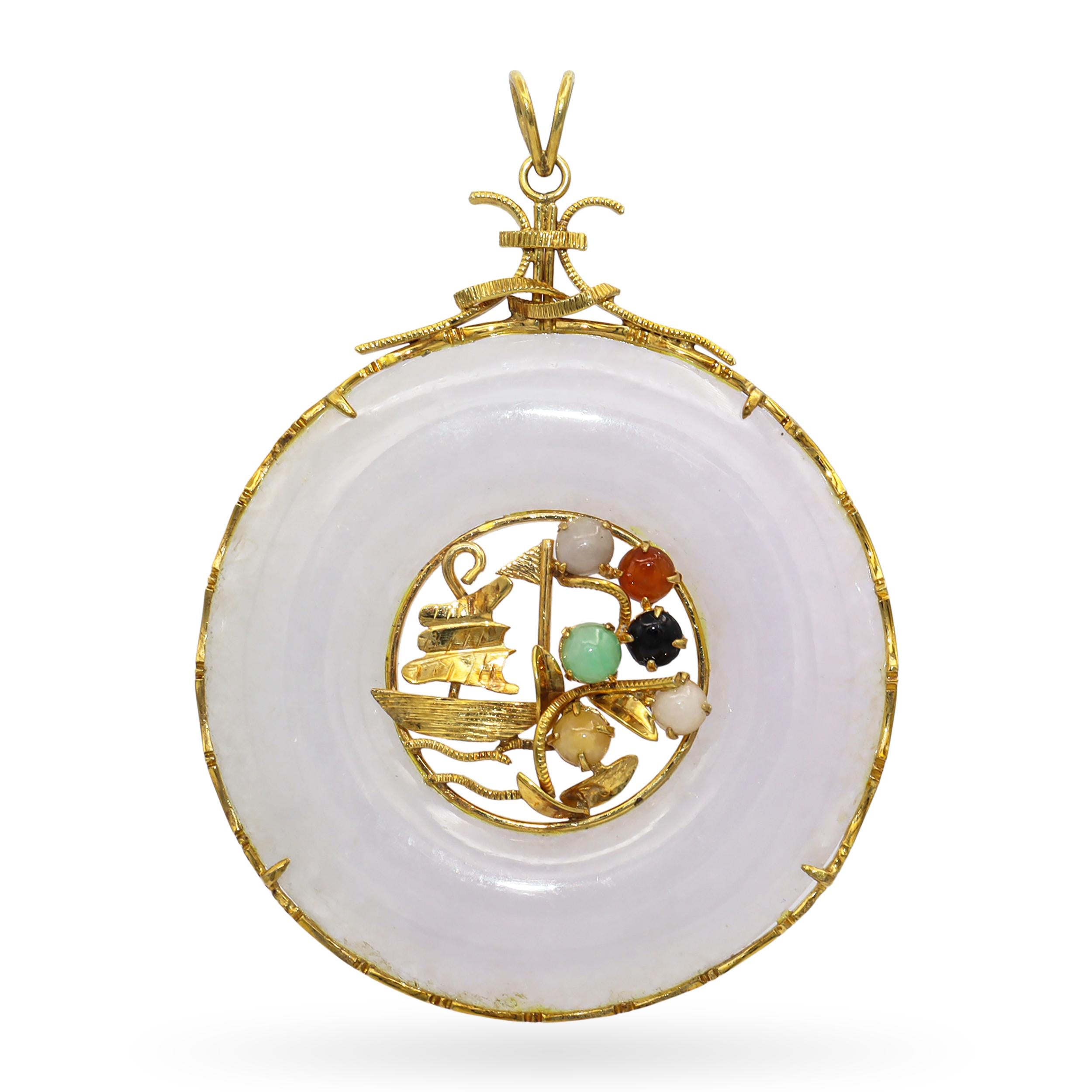 Vintage 14k Yellow Gold Frame Jadeite Donut Pendant