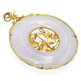 Vintage 14k Yellow Gold Frame Jadeite Donut Pendant