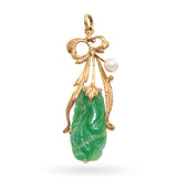Vintage 13k Yellow Gold Jade and Pearl Floral Pendant