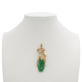 Vintage 13k Yellow Gold Jade and Pearl Floral Pendant