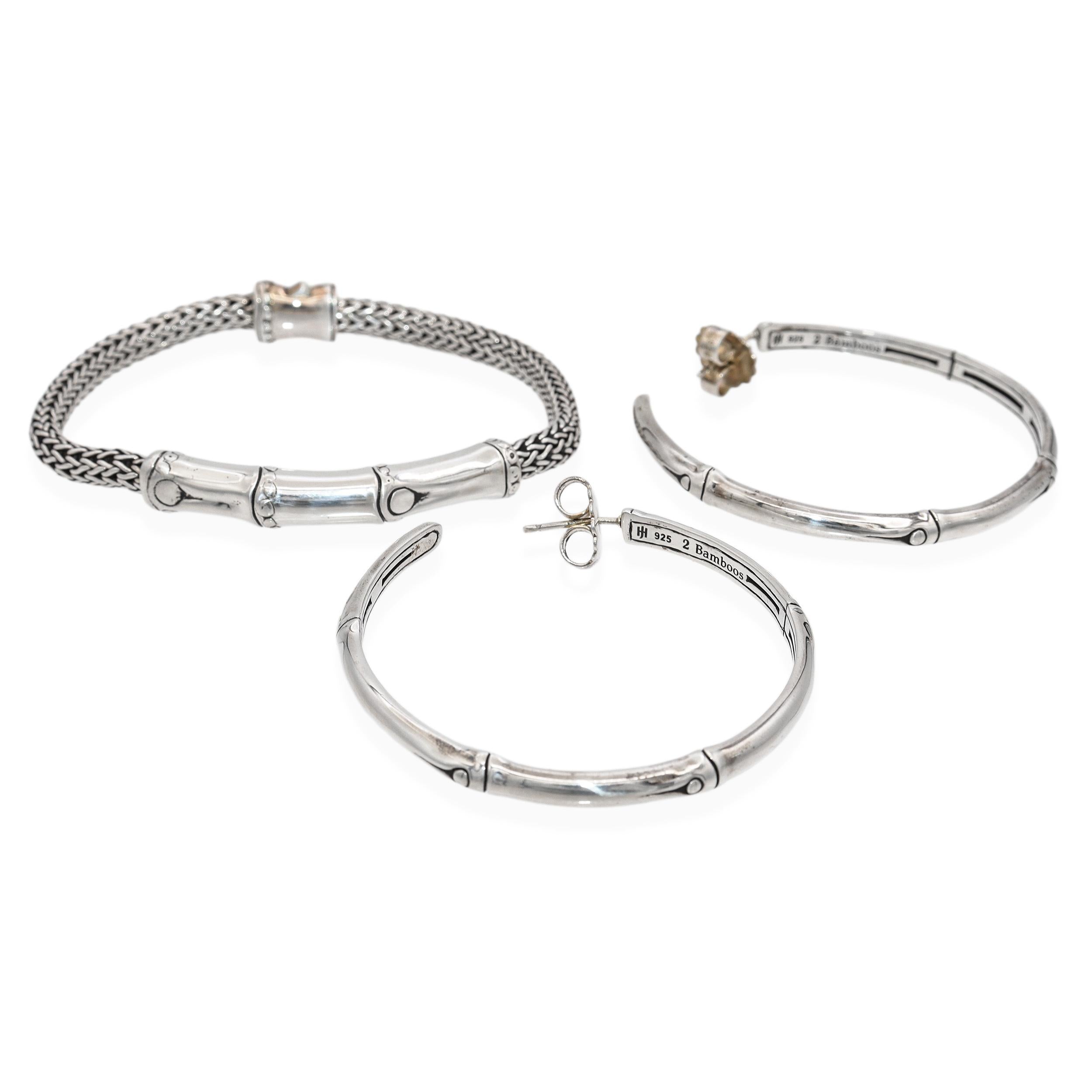 John Hardy Sterling Silver Bamboo Hoop Earrings & Bracelet Set