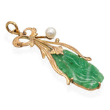 Vintage 13k Yellow Gold Jade and Pearl Floral Pendant