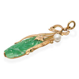 Vintage 13k Yellow Gold Jade and Pearl Floral Pendant