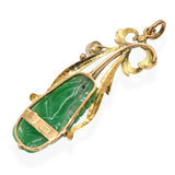 Vintage 13k Yellow Gold Jade and Pearl Floral Pendant