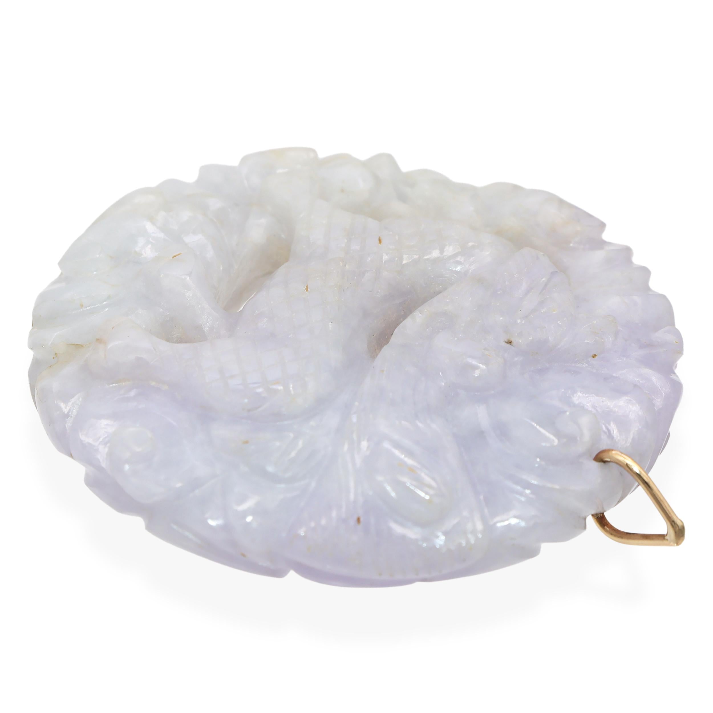 Vintage Yellow Gold Lavender Jadeite Dragon Carving Pendant