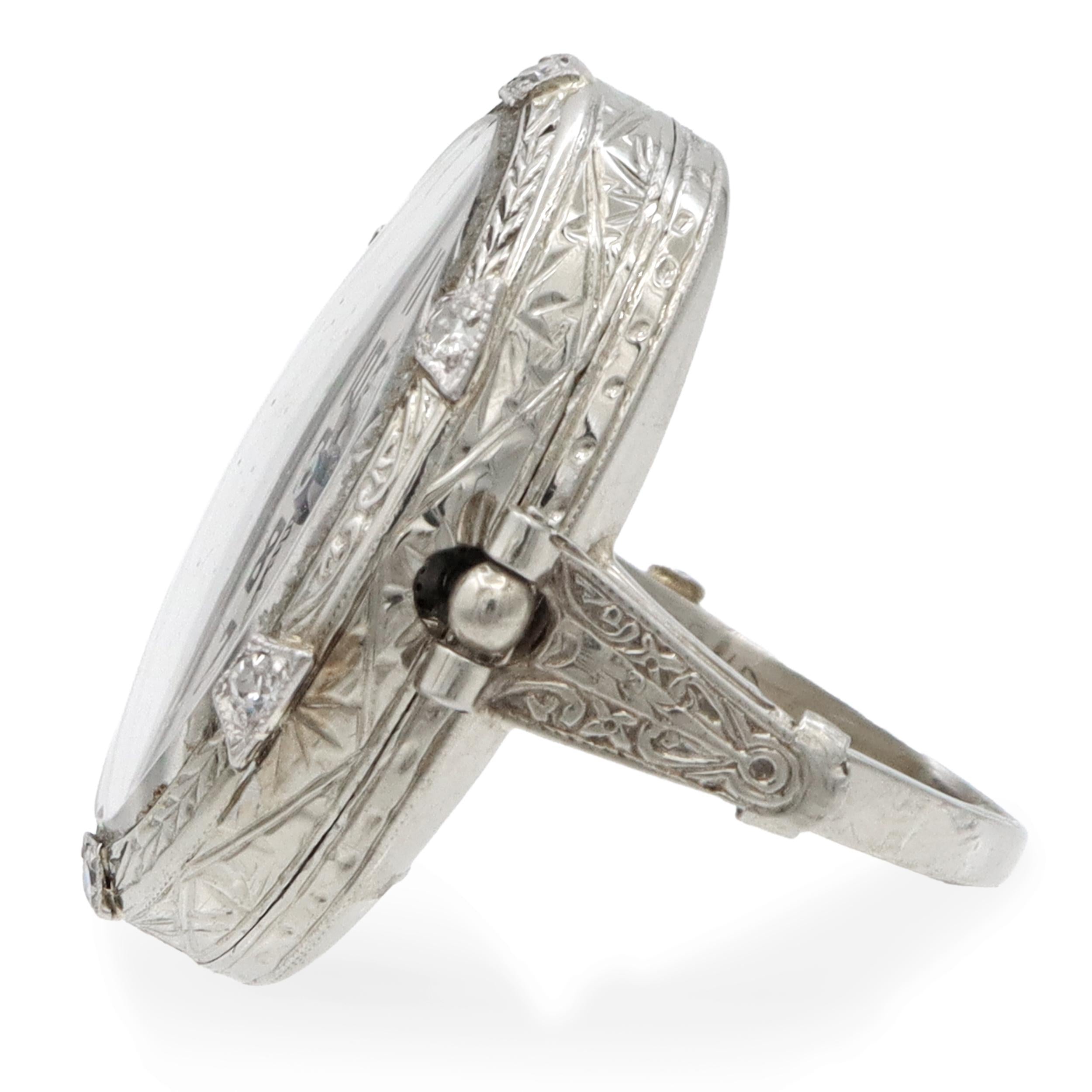 Vintage White Gold and Diamond Handwind Watch Ring