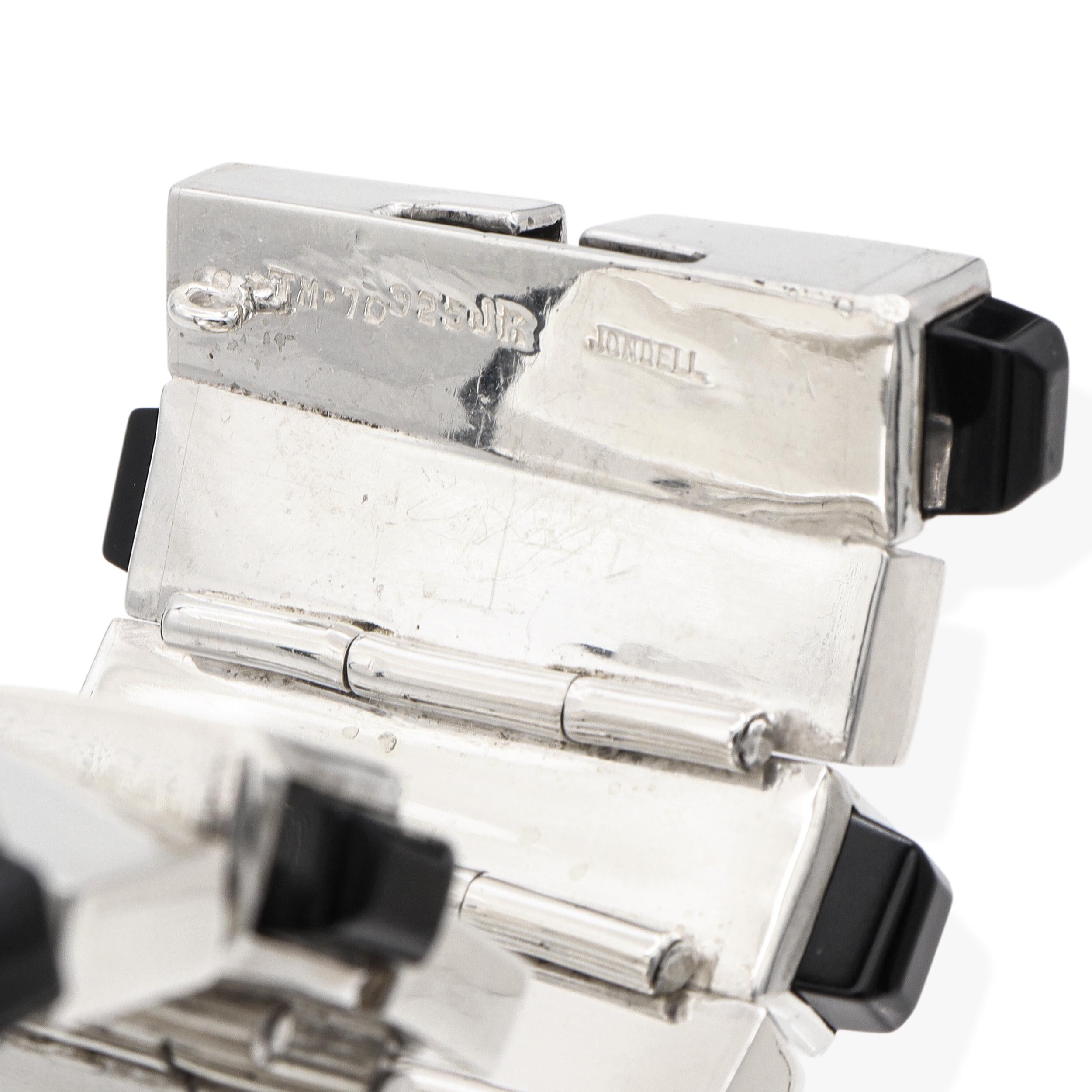 Vintage Jondell Mexican Sterling Silver Black Onyx Modernist Wide Link Bracelet