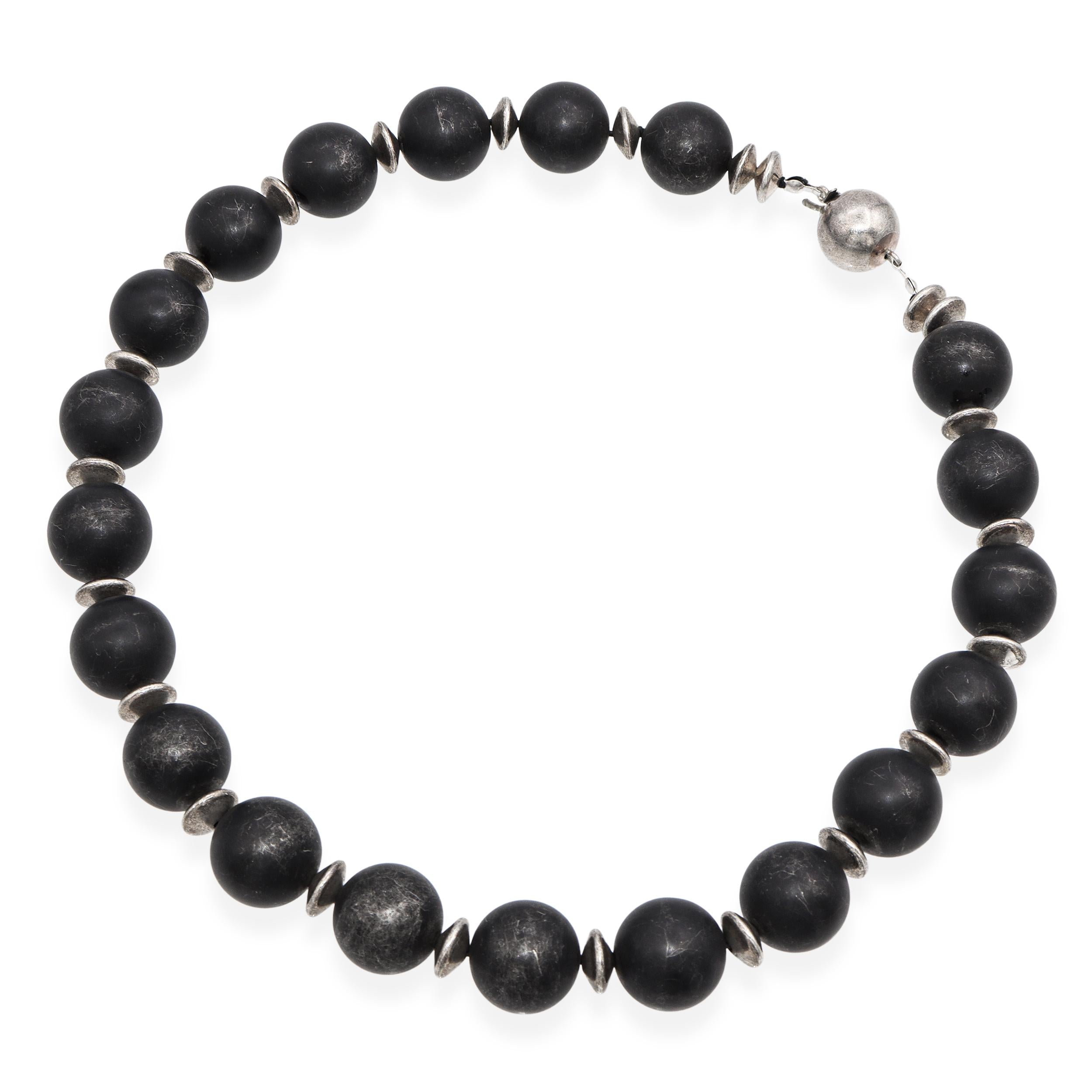 Vintage Sterling Silver Scandinavian Style Blackened Silver Beaded Necklace