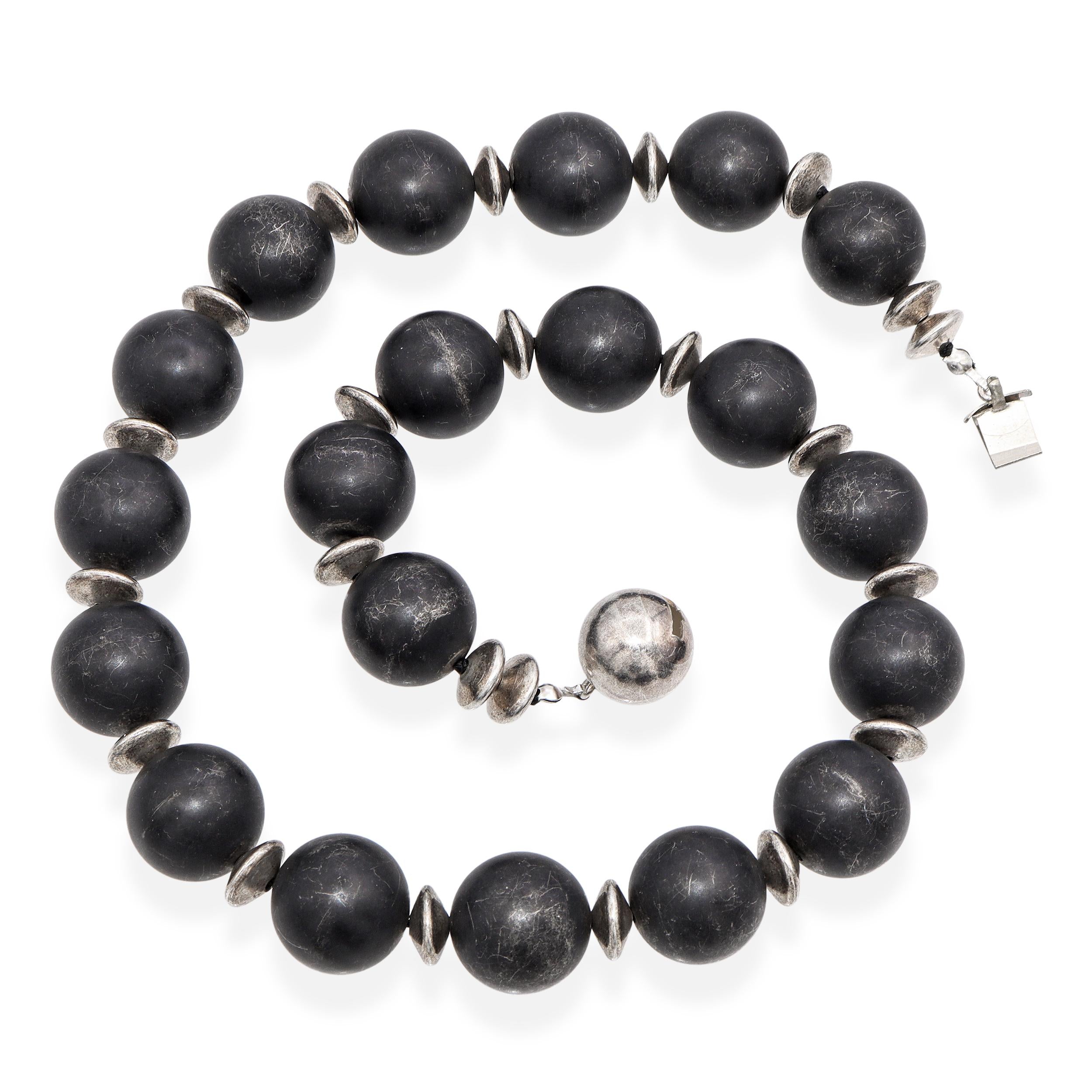 Vintage Sterling Silver Scandinavian Style Blackened Silver Beaded Necklace