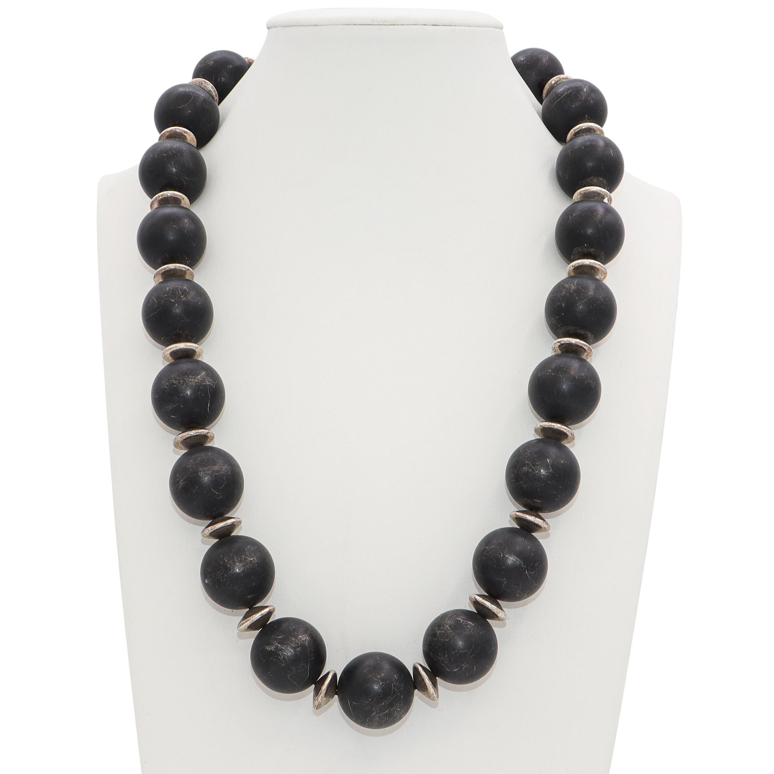 Vintage Sterling Silver Scandinavian Style Blackened Silver Beaded Necklace