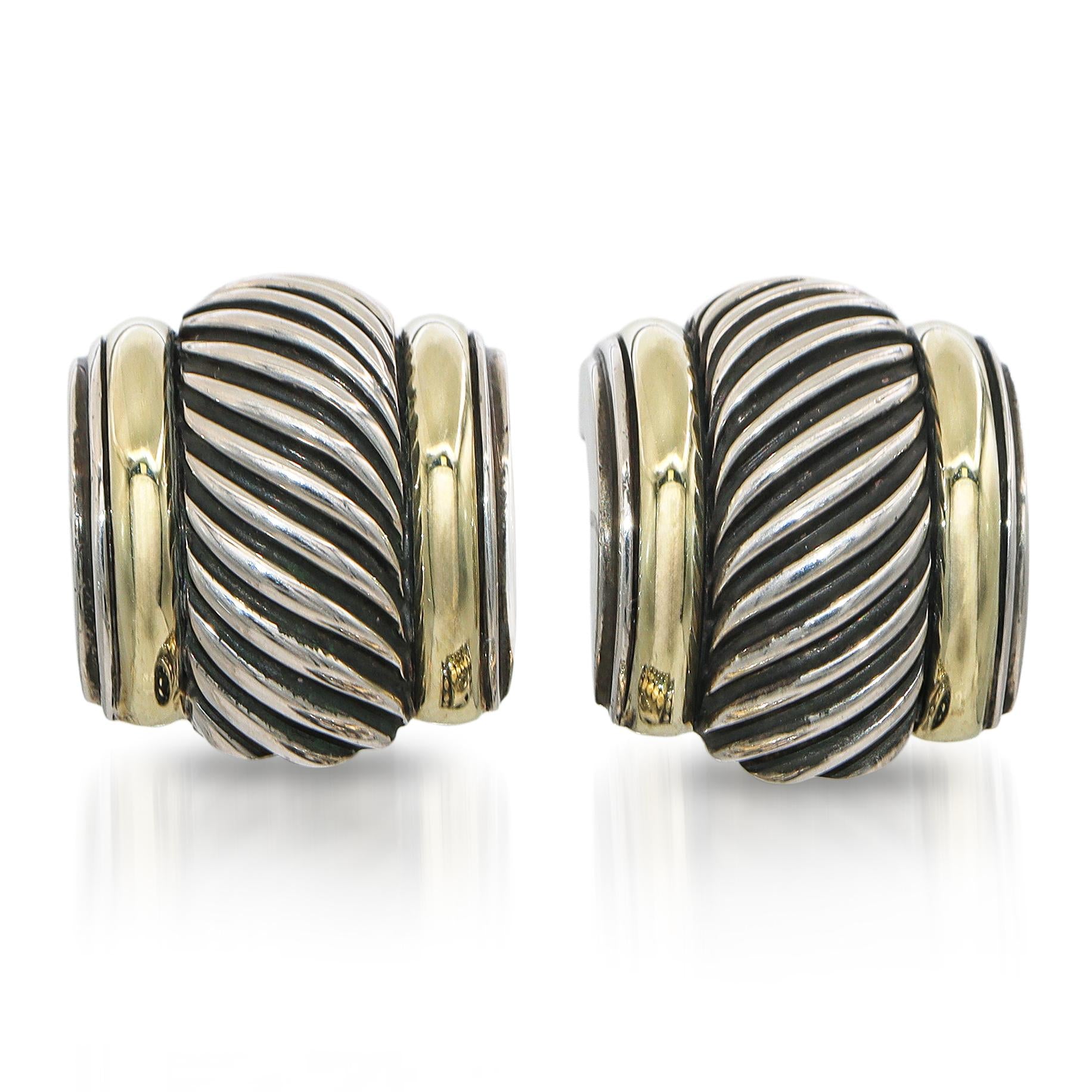 David Yurman 14K Gold & Sterling Silver Cable Omega Back Earrings