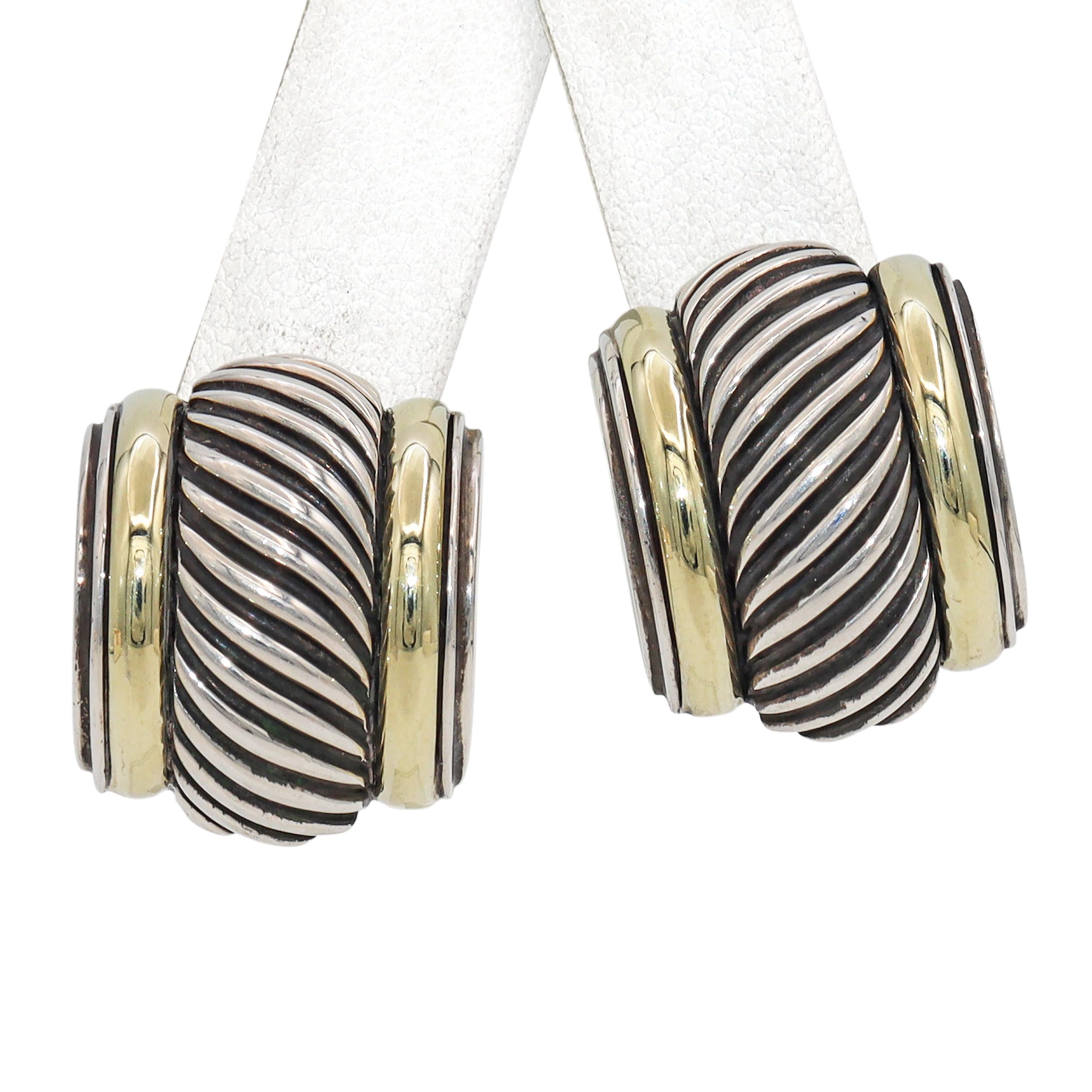 David Yurman 14K Gold & Sterling Silver Cable Omega Back Earrings